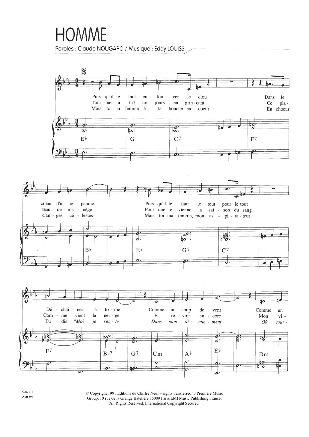 Homme (Piano & Vocal) von Claude Nougaro