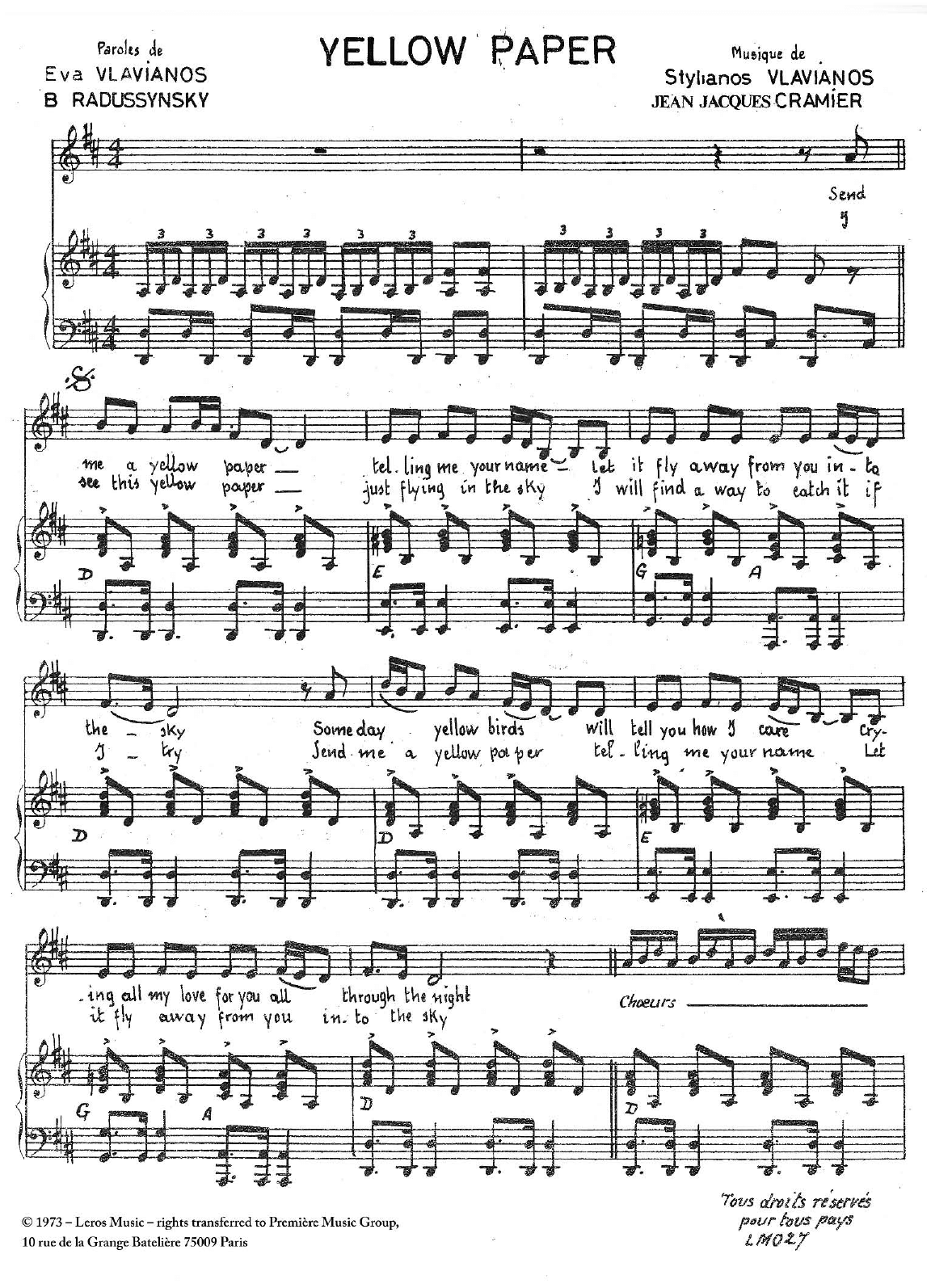Yellow Paper (Piano & Vocal) von Stylianos Vlavianos