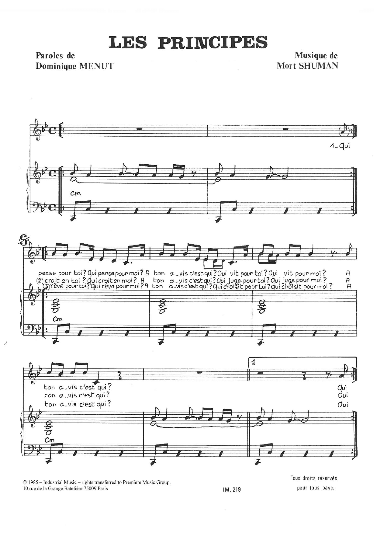 Les Principes (Piano & Vocal) von Mort Shuman