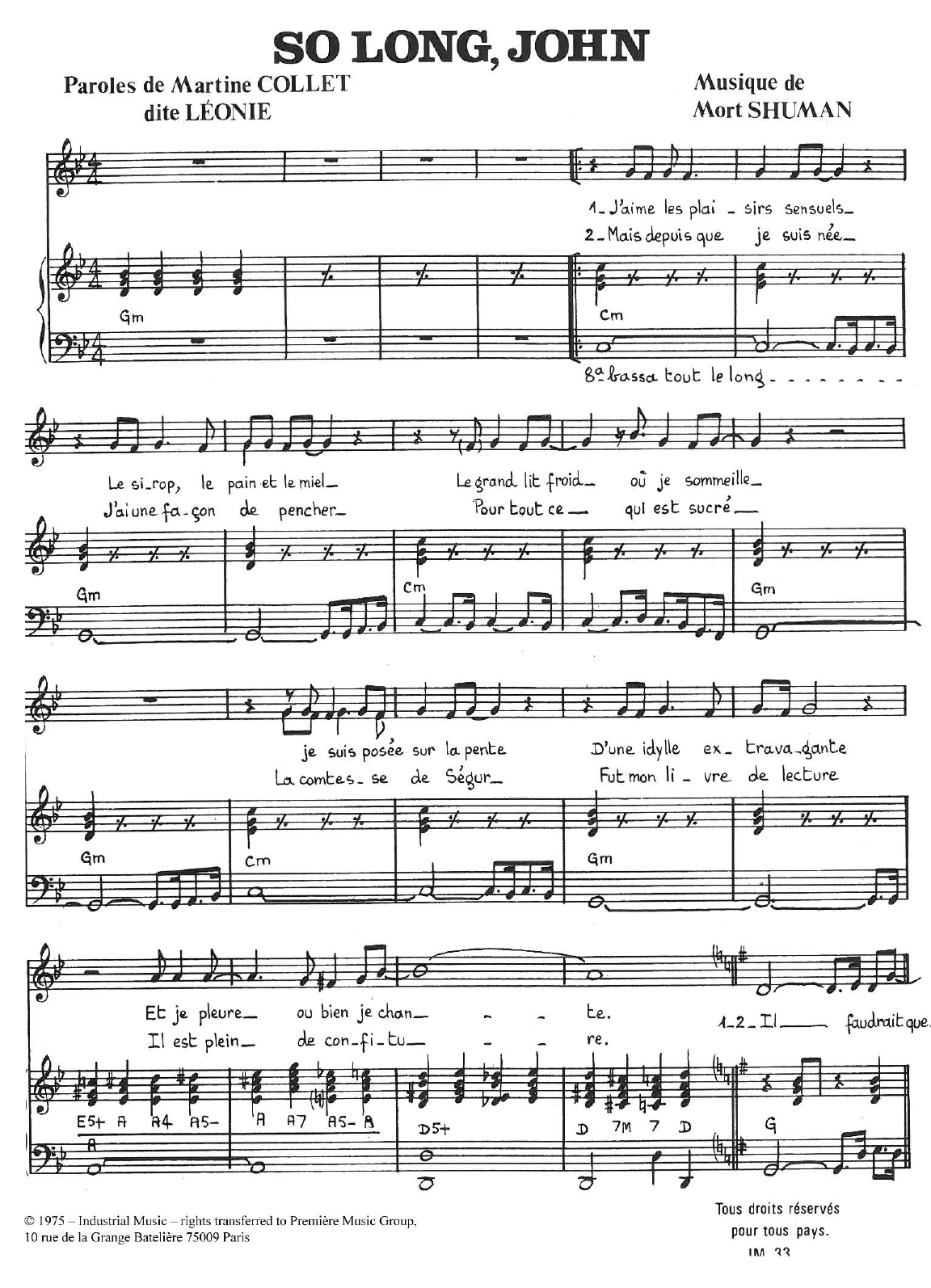So Long John (Piano & Vocal) von Mort Shuman