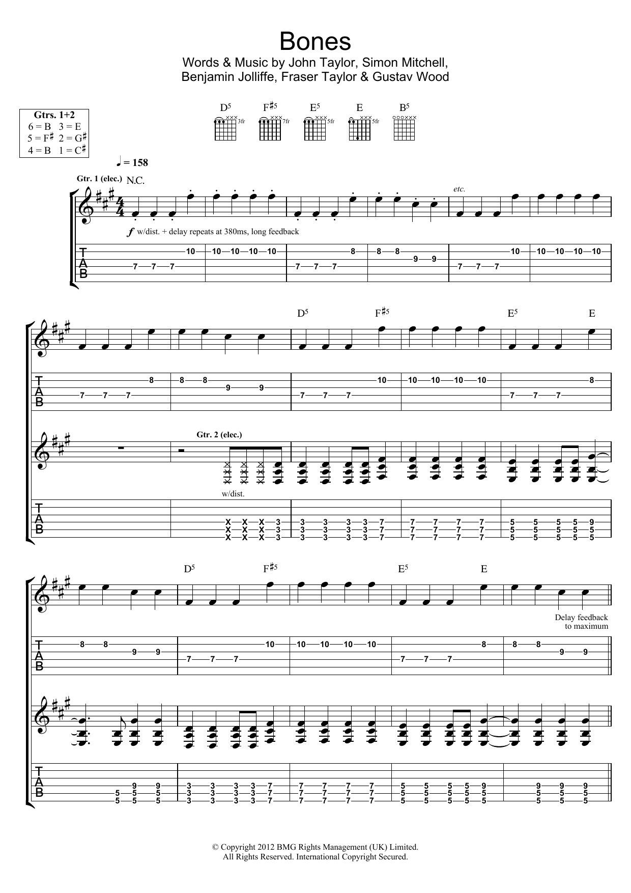 Bones (Guitar Tab) von Young Guns