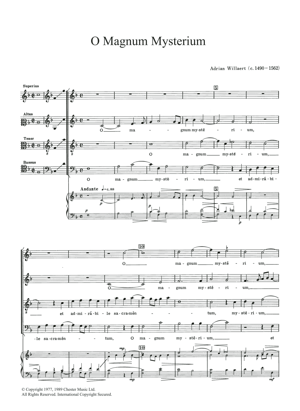 O Magnum Mysterium (SATB Choir) von Adrian Willaert