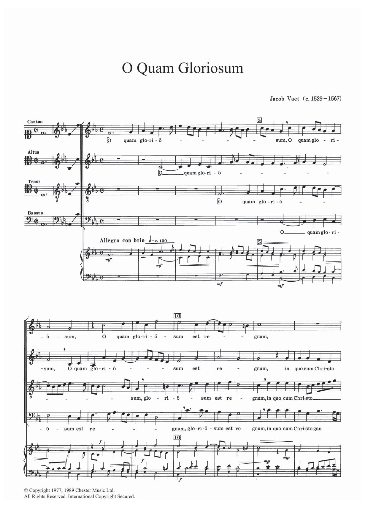O Quam Gloriosum (SATB Choir) von Jacob Vaet