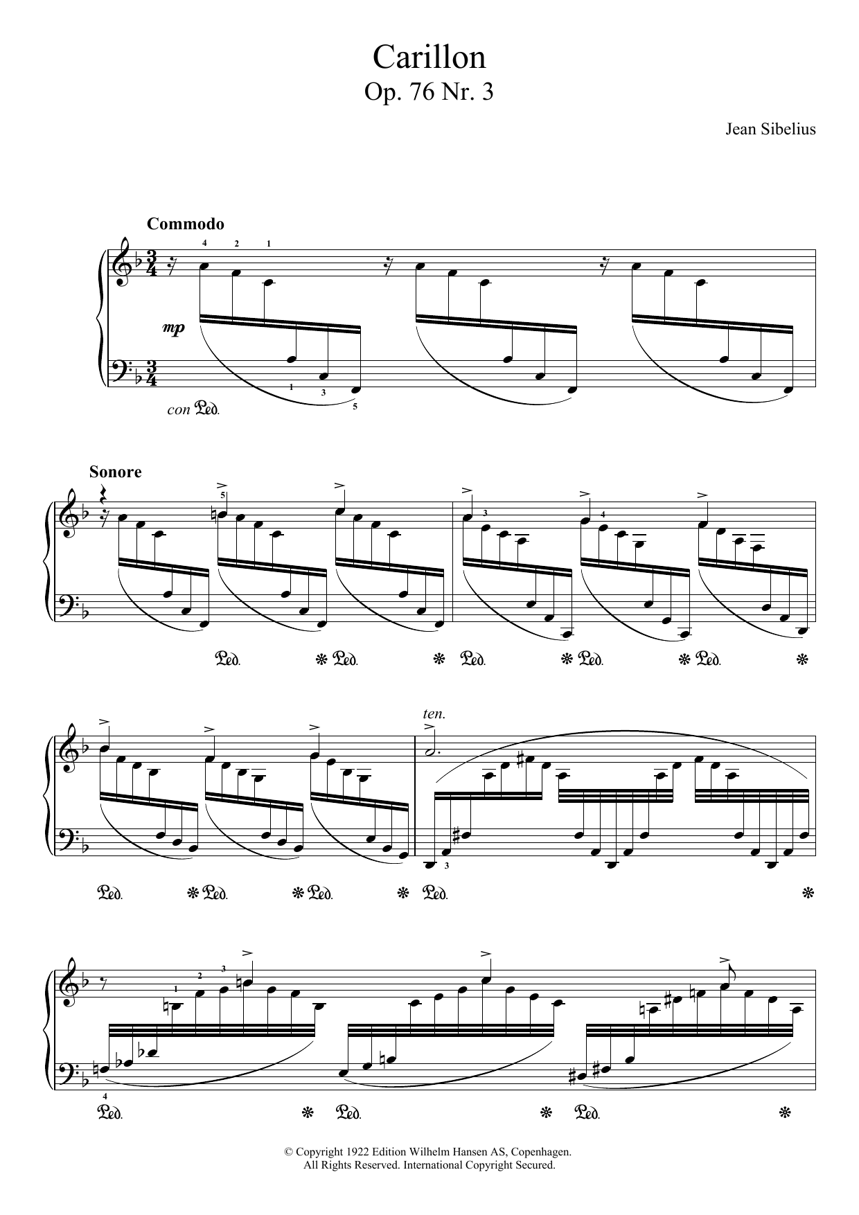 13 Morceaux, Op.76 - III. Carillon (Piano Solo) von Jean Sibelius