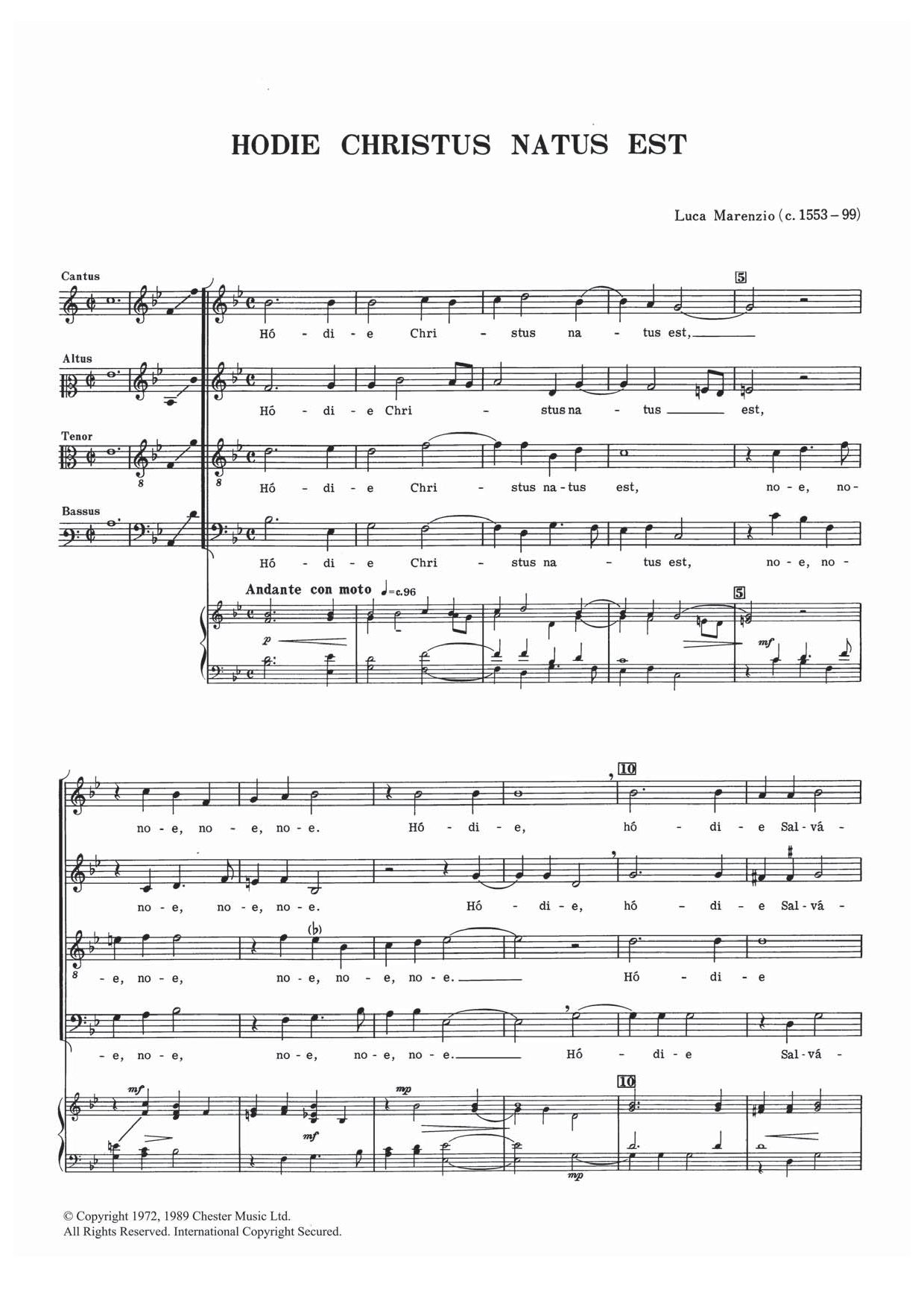 Hodie Christus Natus Est (SATB Choir) von Luca Marenzio