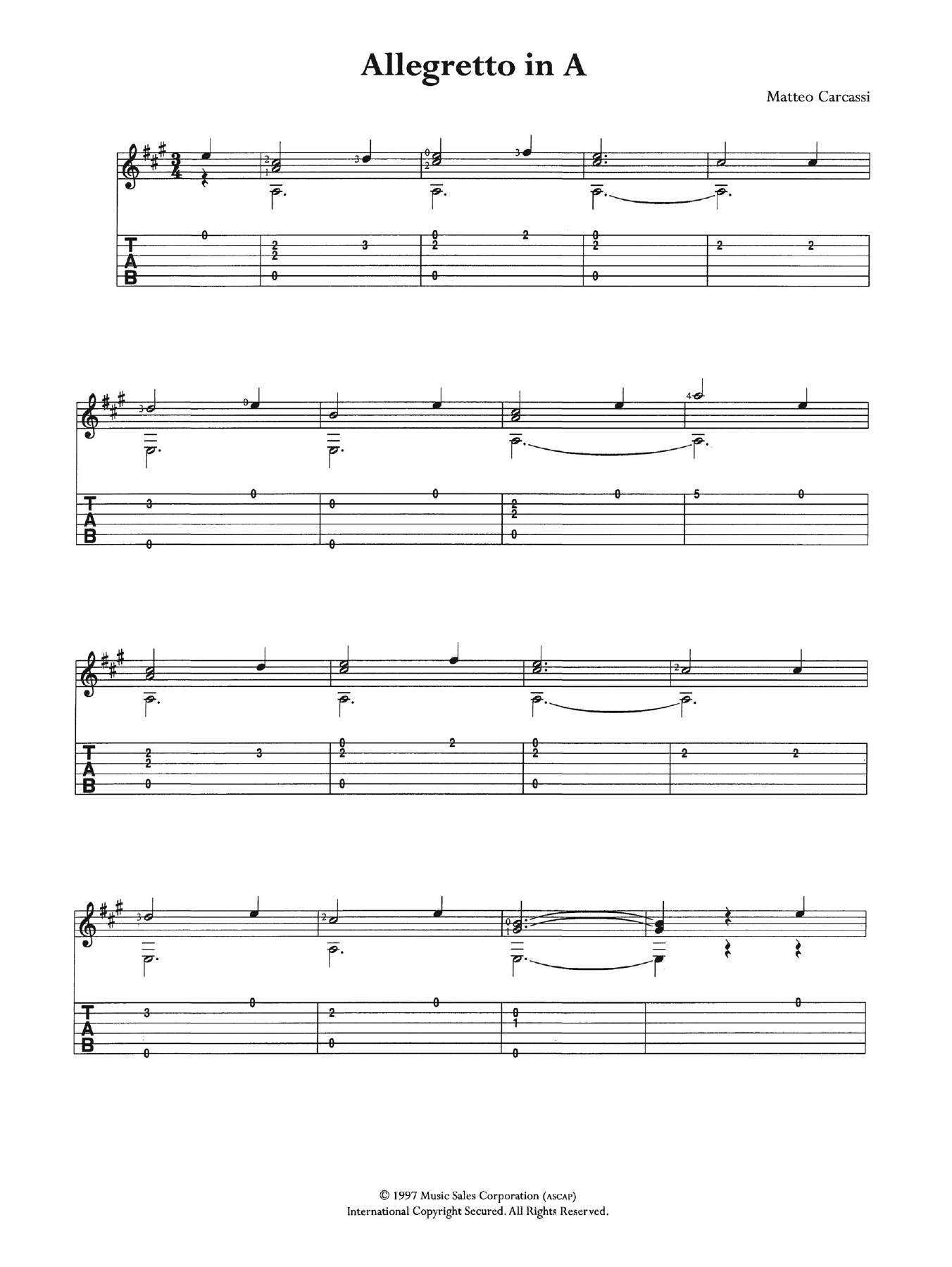 Allegretto In A (Guitar Tab) von Matteo Carcassi