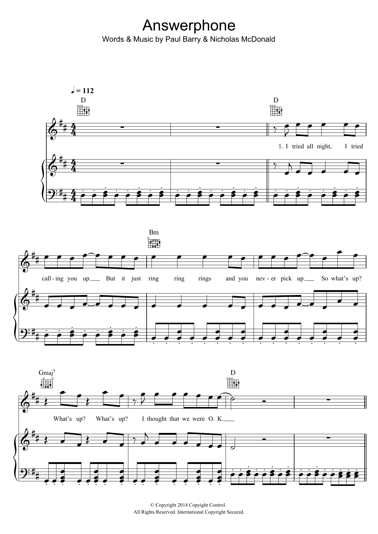 Answerphone (Piano, Vocal & Guitar Chords) von Nicholas McDonald