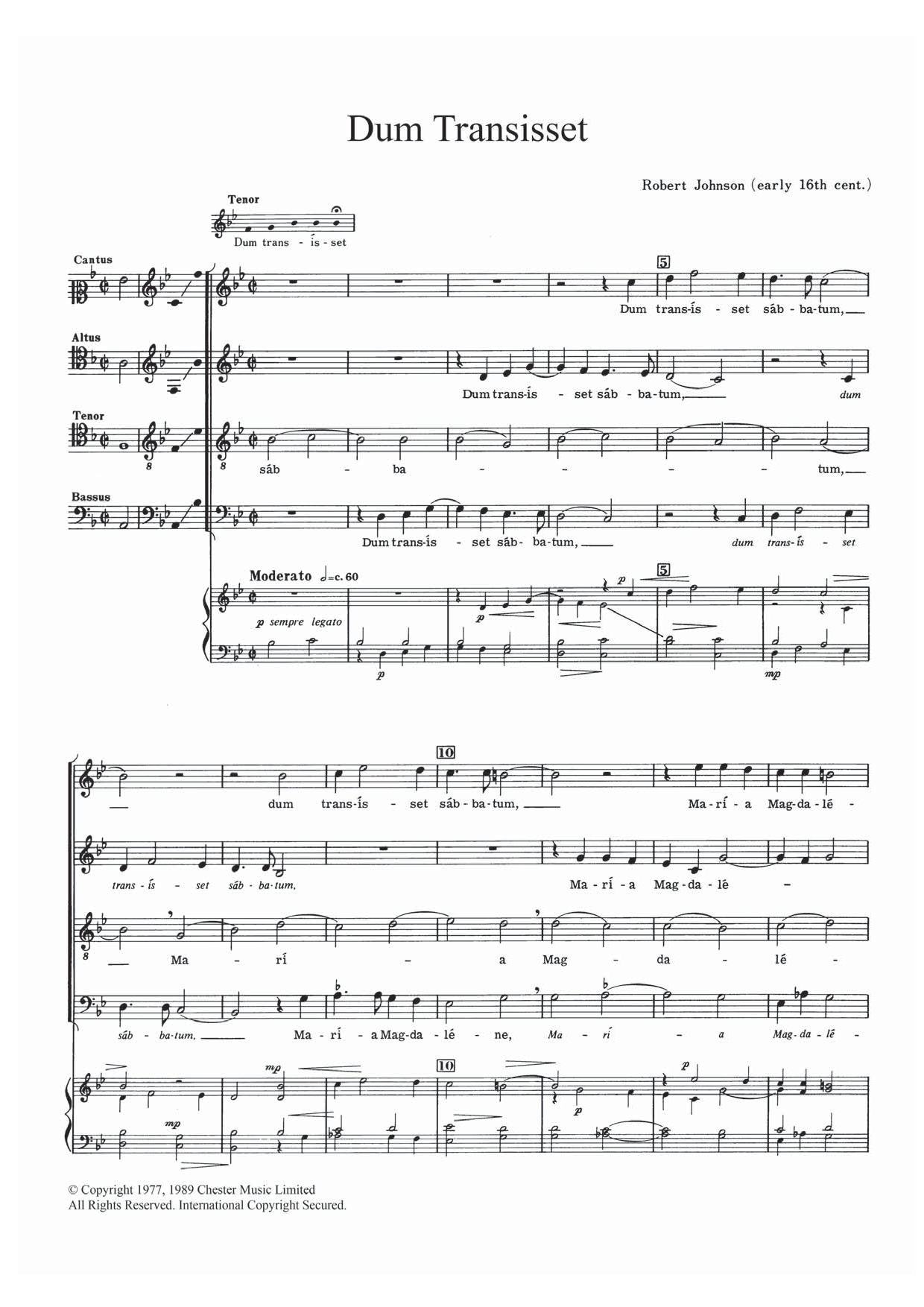 Dum Transisset (SATB Choir) von Robert Johnson (16th Century)