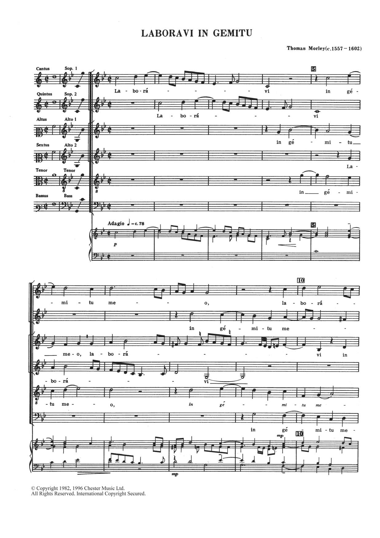 Laboravi In Gemitu (SATB Choir) von Thomas Morley