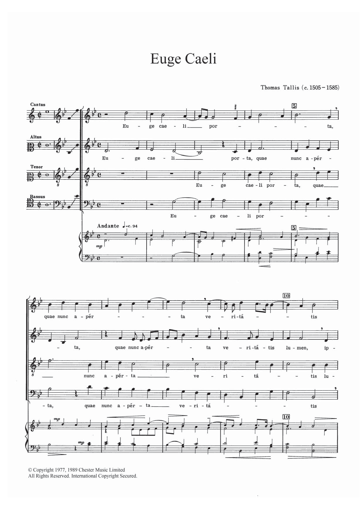 Euge Caeli (SATB Choir) von Thomas Tallis