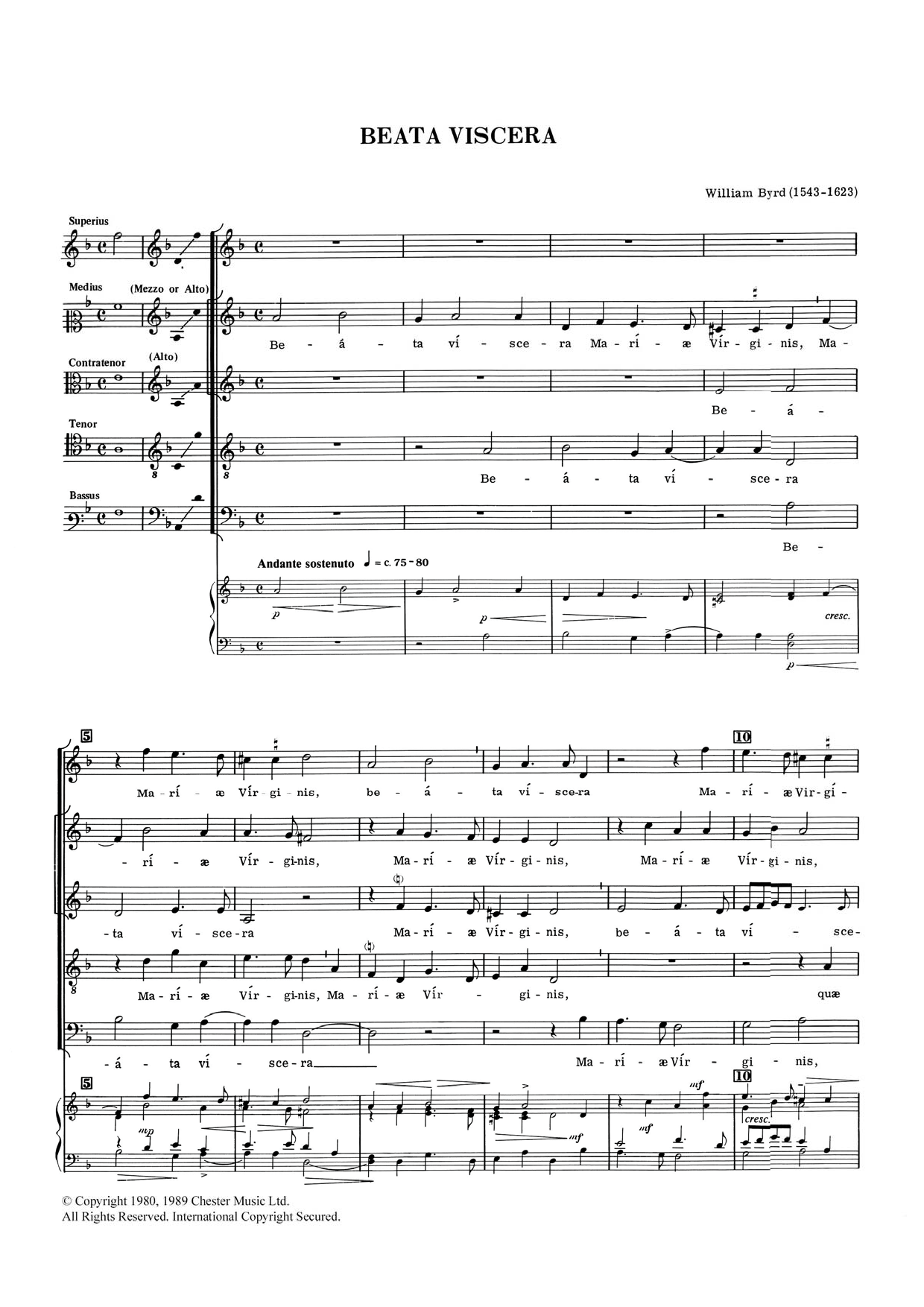 Beata Viscera (SATB Choir) von William Byrd