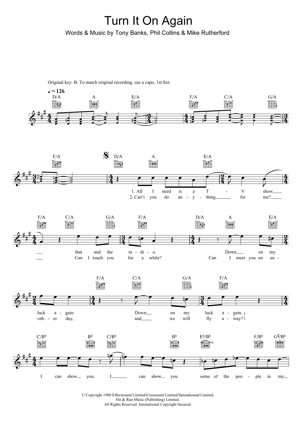 Turn It On Again (Lead Sheet / Fake Book) von Genesis