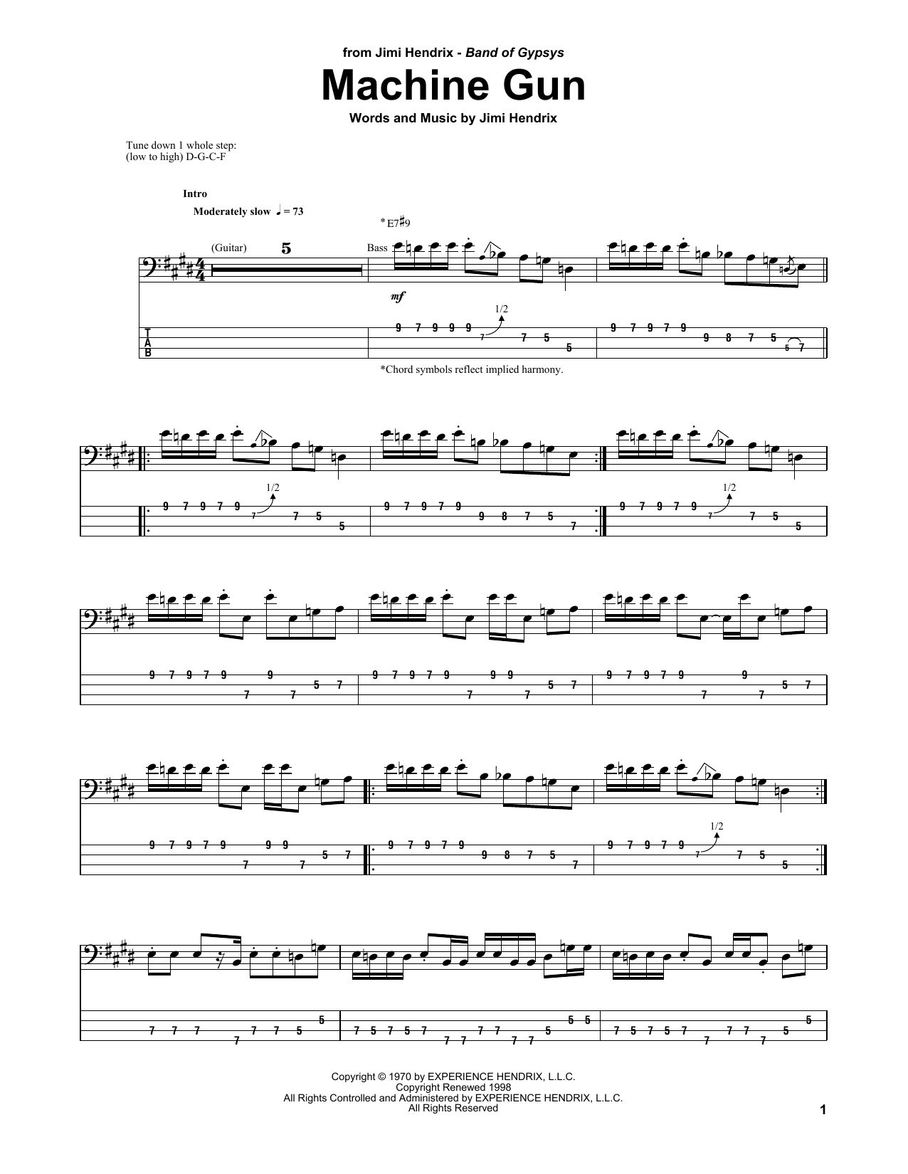 Machine Gun (Bass Guitar Tab) von Jimi Hendrix