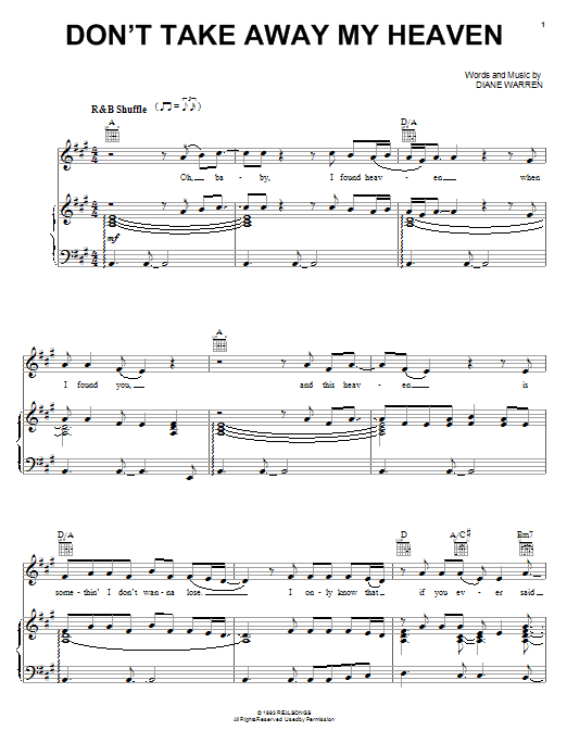 Don't Take Away My Heaven (Piano, Vocal & Guitar Chords (Right-Hand Melody)) von Aaron Neville