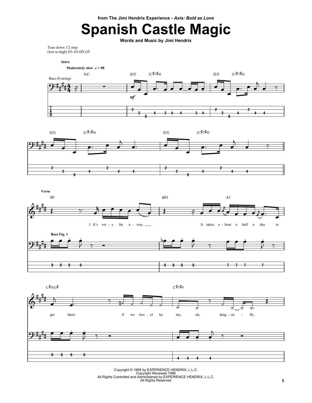 Spanish Castle Magic (Bass Guitar Tab) von Jimi Hendrix