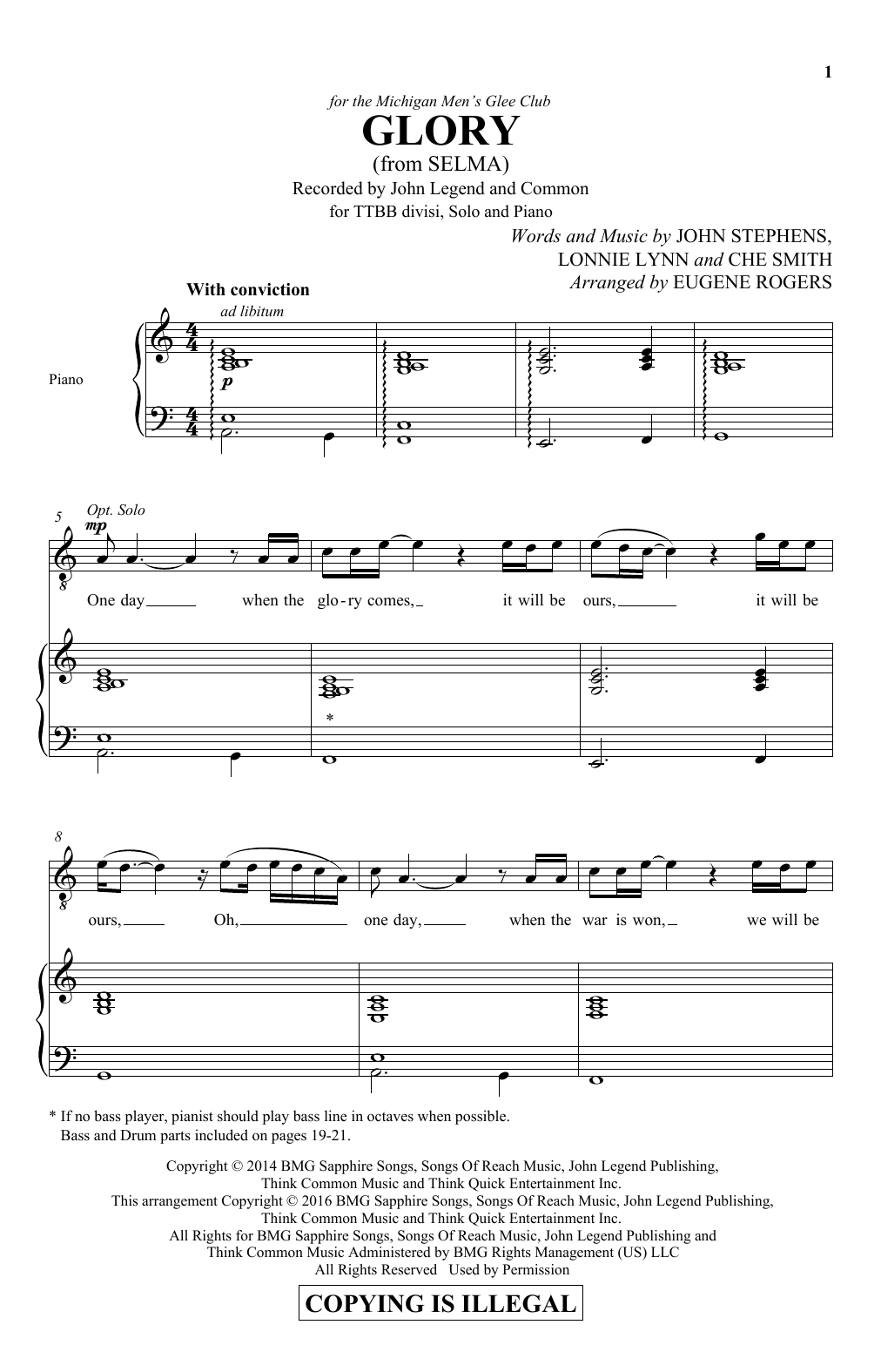 Glory (from Selma) (arr. Eugene Rogers) (TTBB Choir) von Eugene Rogers