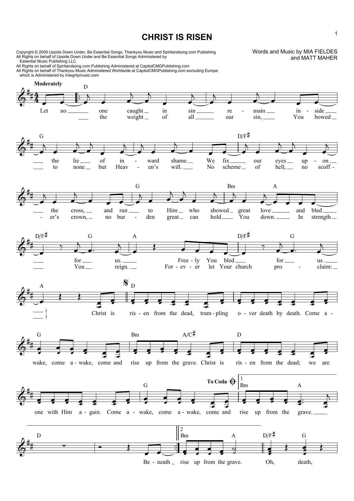 Christ Is Risen (Lead Sheet / Fake Book) von Matt Maher