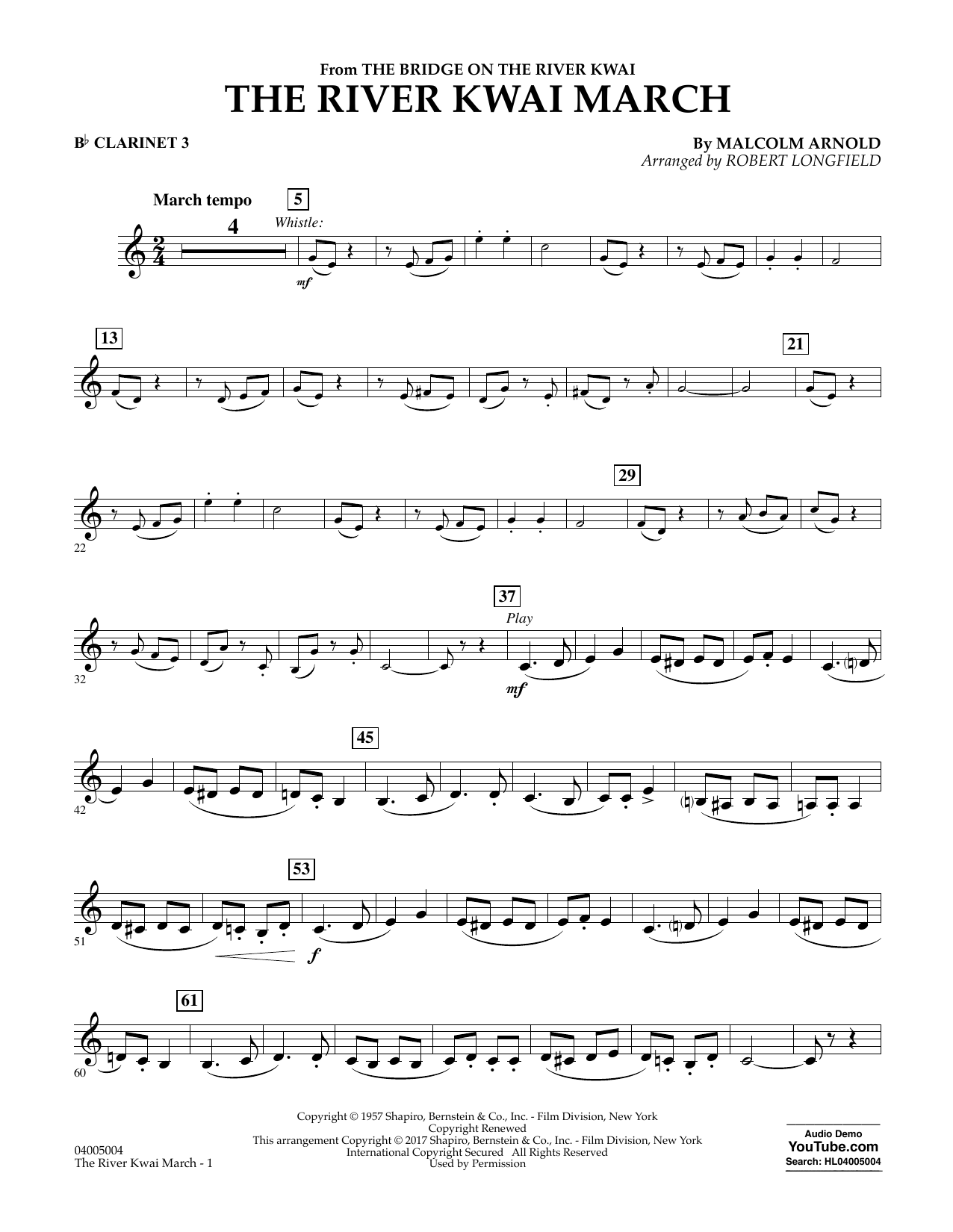 The River Kwai March - Bb Clarinet 3 (Concert Band) von Robert Longfield
