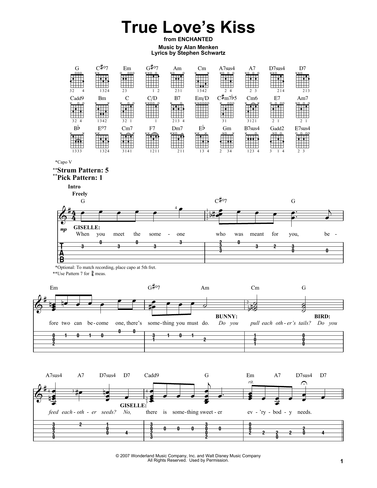 True Love's Kiss (from Enchanted) (Easy Guitar Tab) von Amy Adams