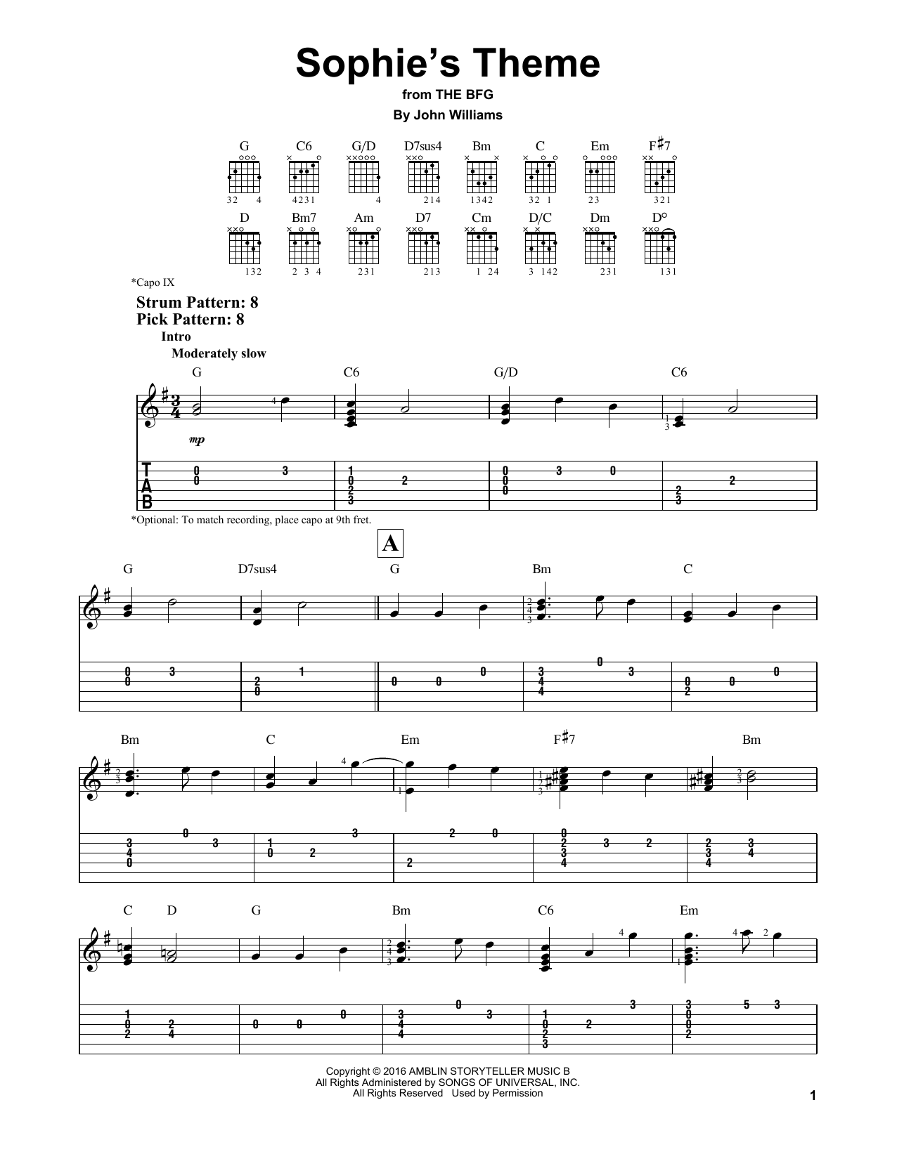 Sophie's Theme (Easy Guitar Tab) von John Williams