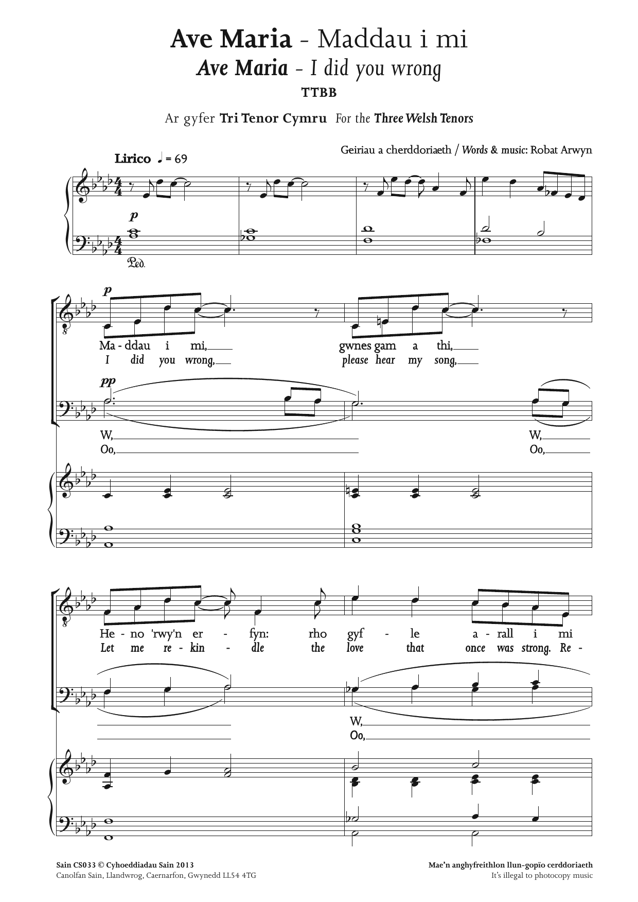 Ave Maria - Maddau i mi (TTBB Choir) von Robat Arwyn
