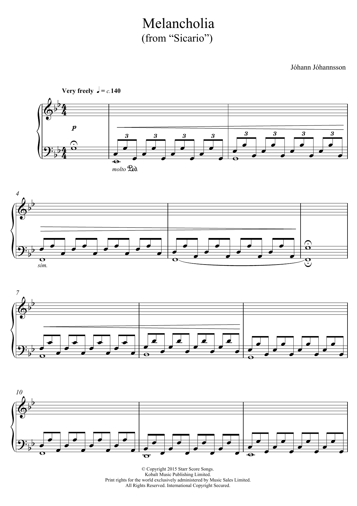 Melancholia (from Sicario) (Piano Solo) von Johann Johannsson