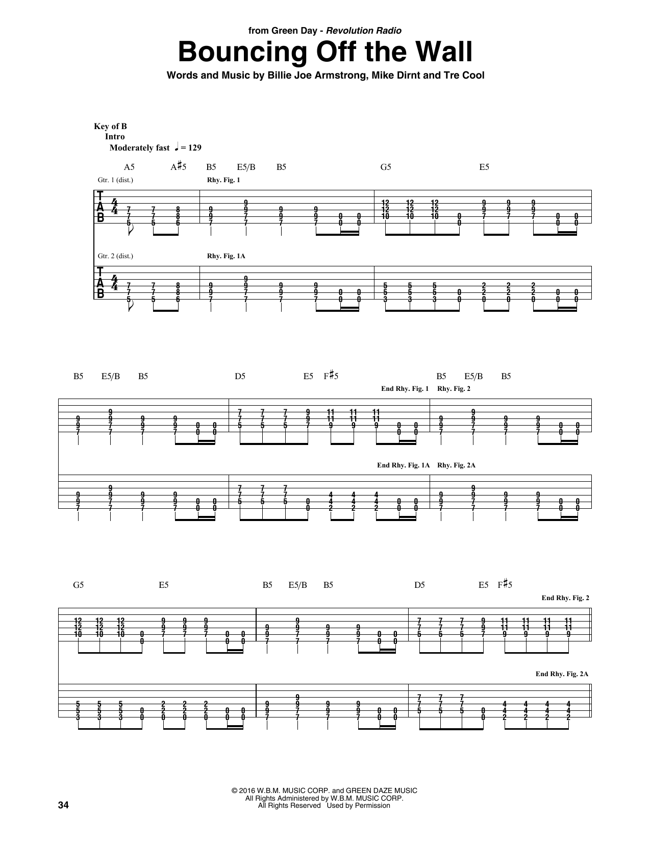 Bouncing Off The Wall (Guitar Rhythm Tab) von Green Day