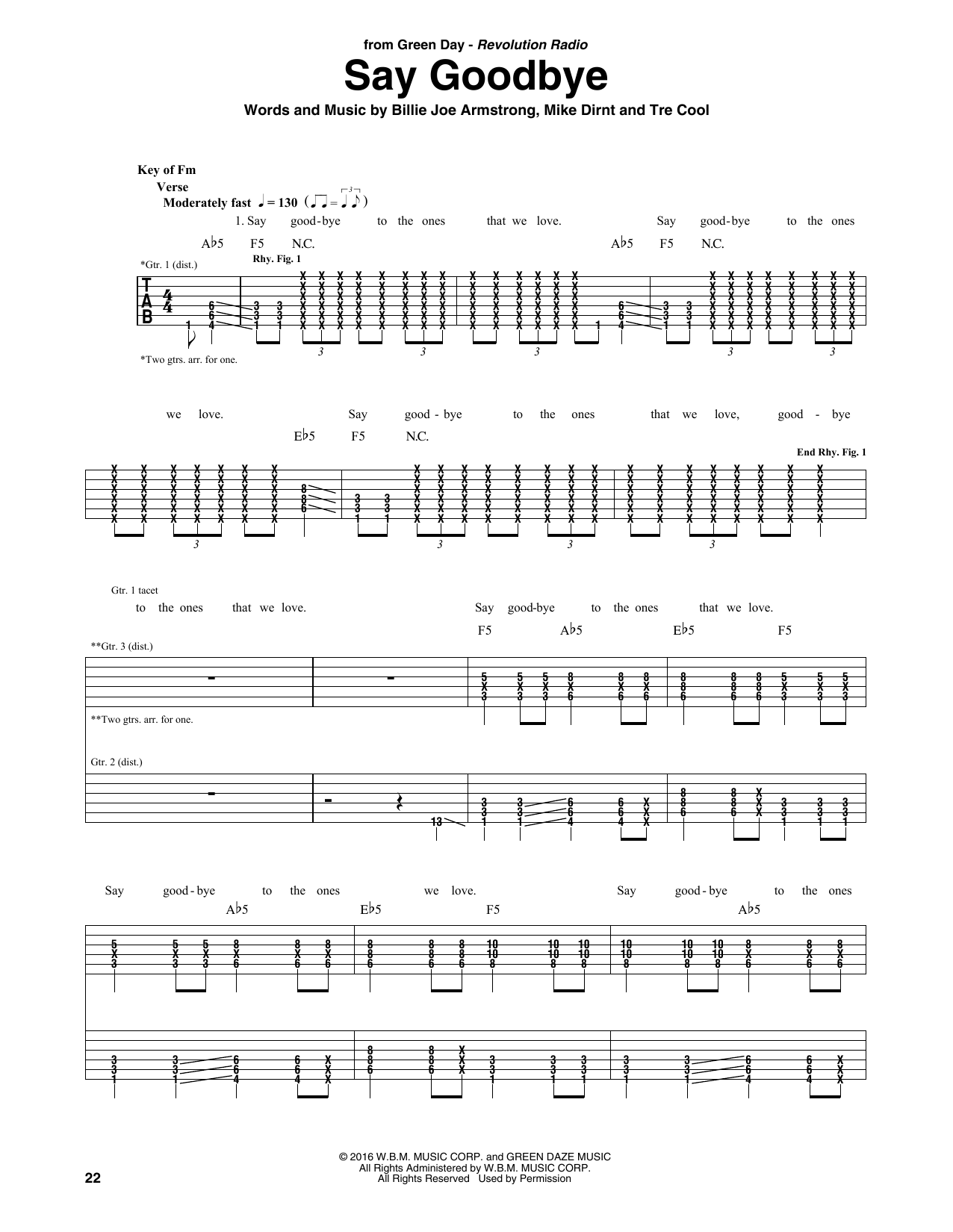 Say Goodbye (Guitar Rhythm Tab) von Green Day