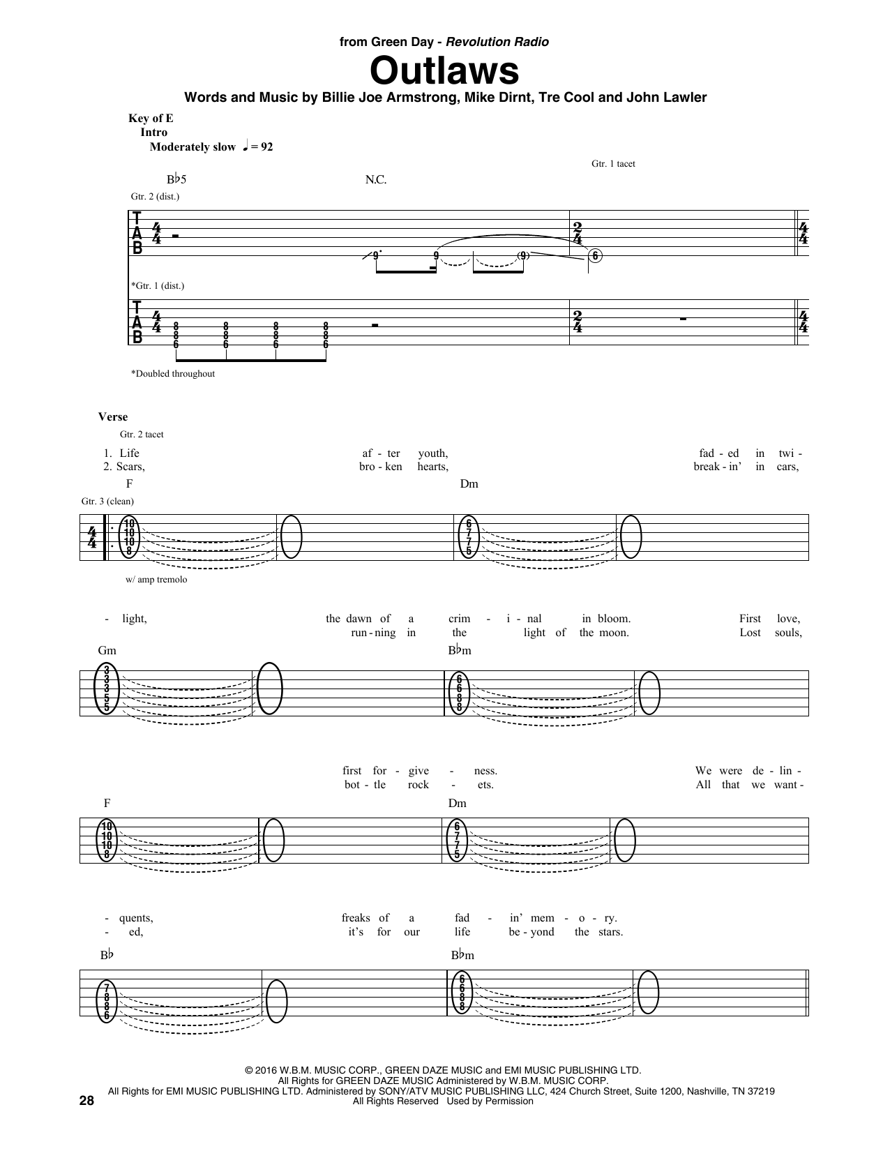 Outlaws (Guitar Rhythm Tab) von Green Day