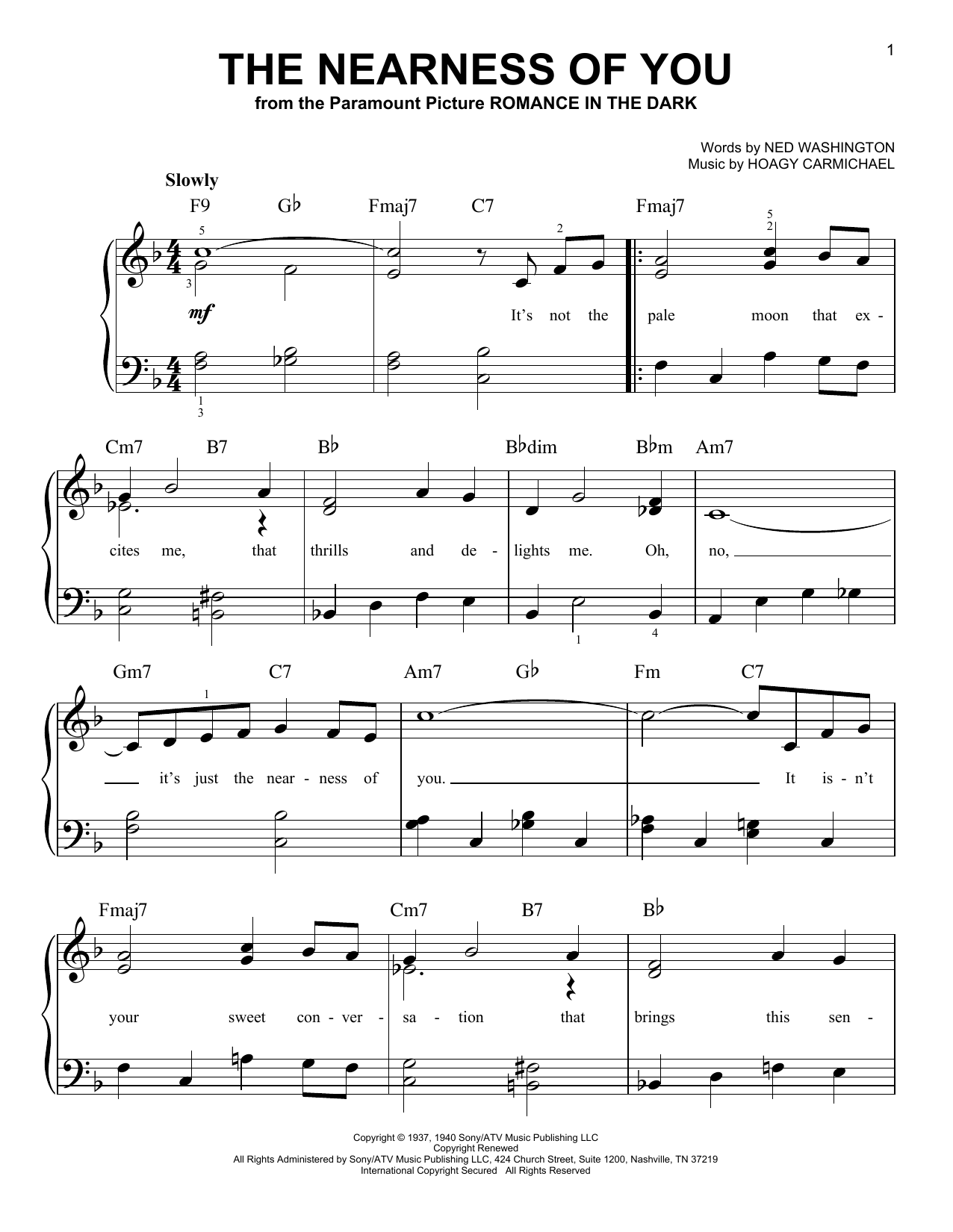 The Nearness Of You (Easy Piano) von Hoagy Carmichael