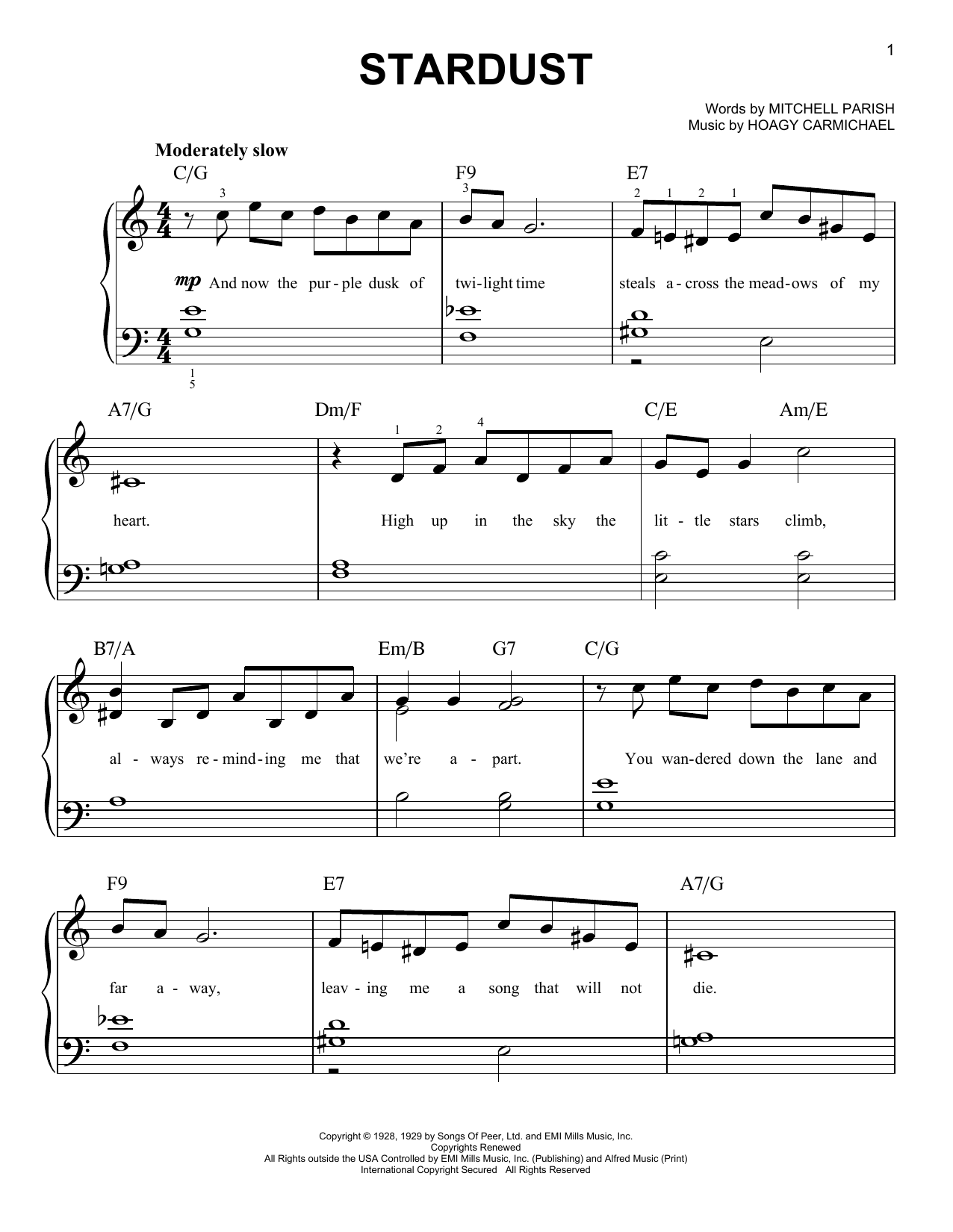 Stardust (Very Easy Piano) von Hoagy Carmichael