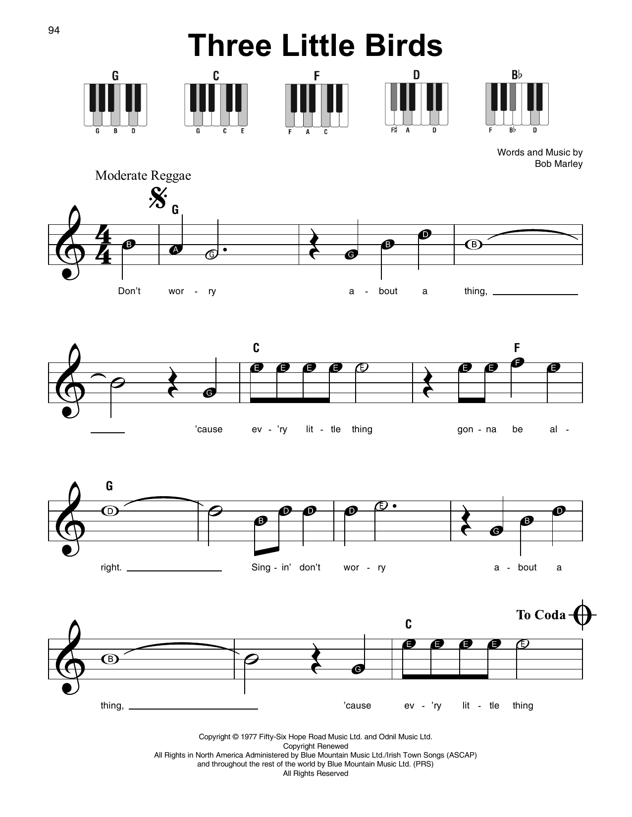 Three Little Birds (Super Easy Piano) von Bob Marley