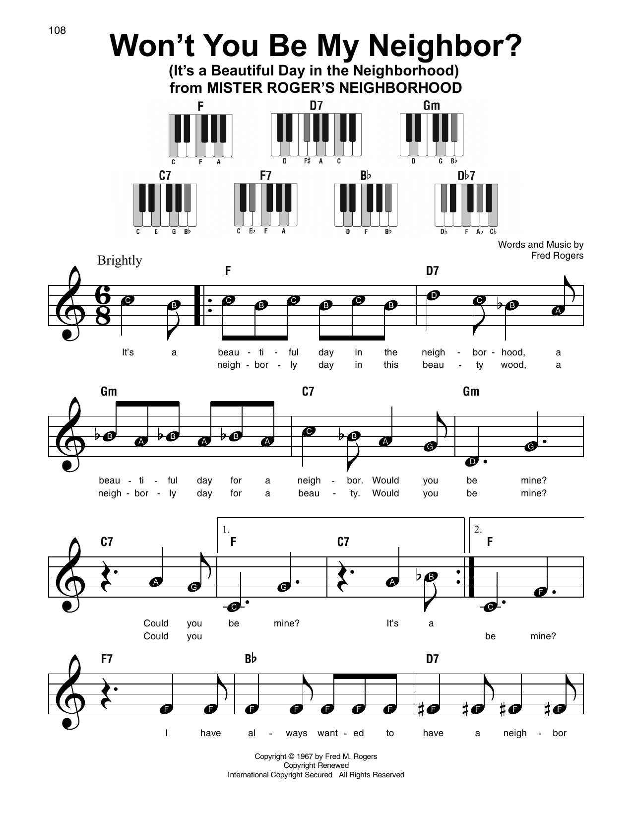 Won't You Be My Neighbor? (It's A Beautiful Day In The Neighborhood) (Super Easy Piano) von Fred Rogers