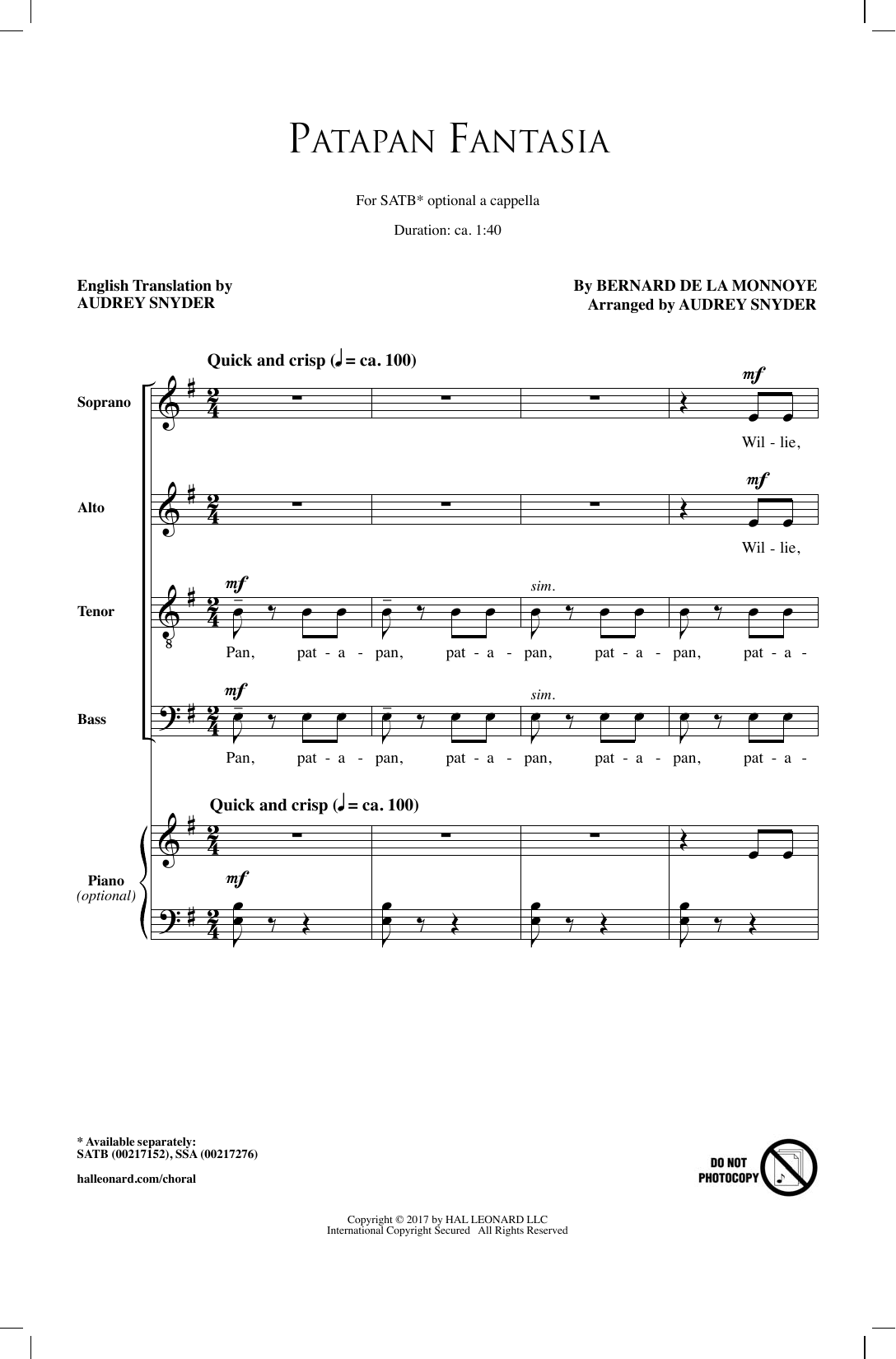 Patapan Fantasia (SATB Choir) von Audrey Snyder