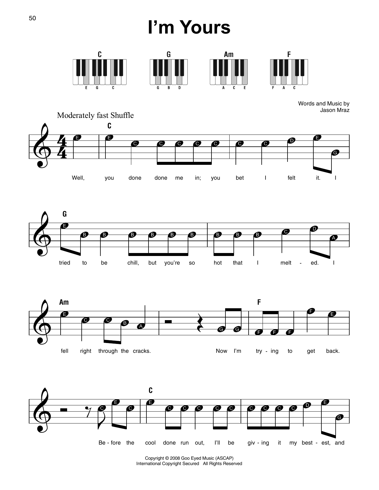 I'm Yours (Super Easy Piano) von Jason Mraz