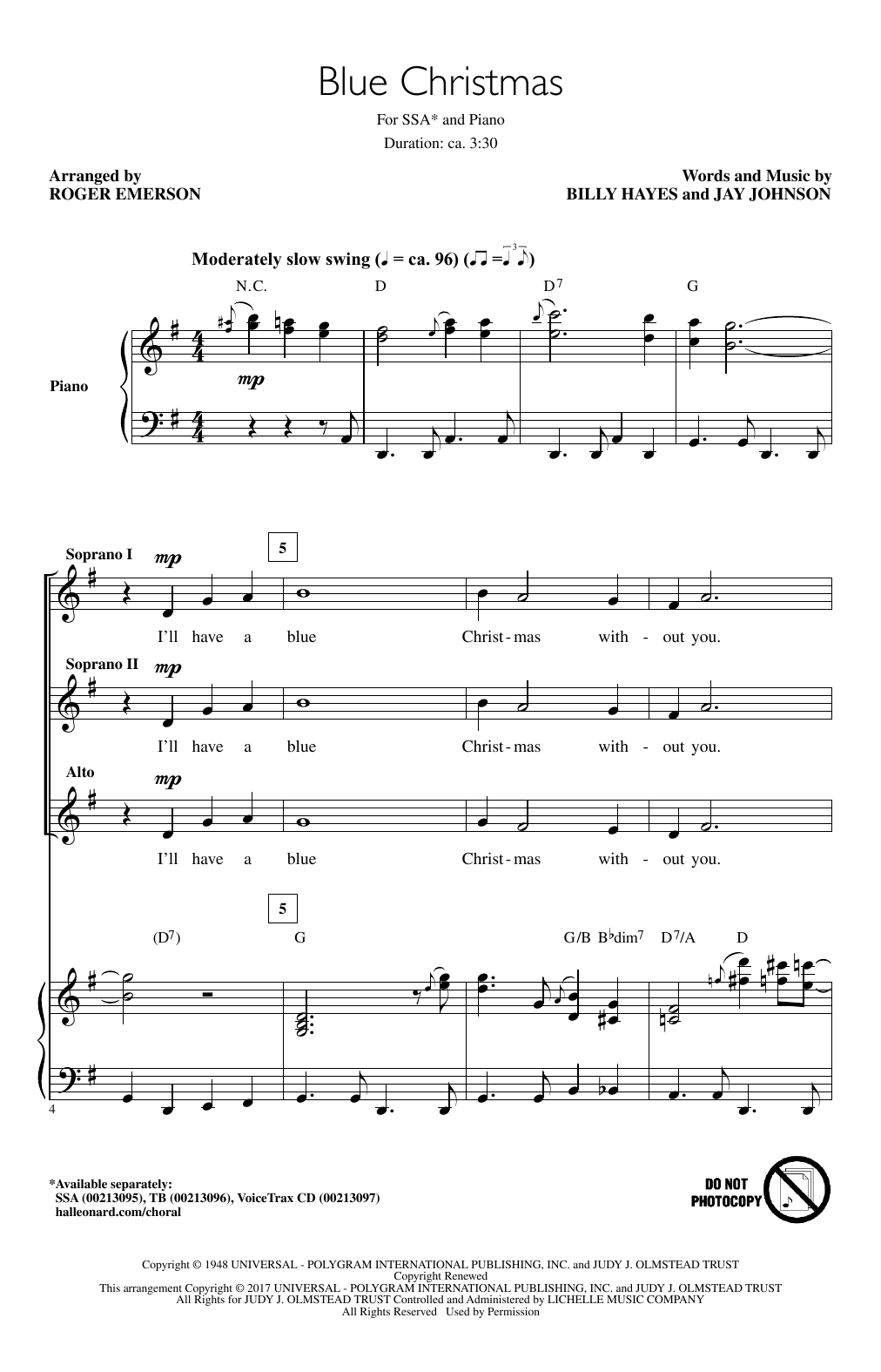 Blue Christmas (SSA Choir) von Roger Emerson
