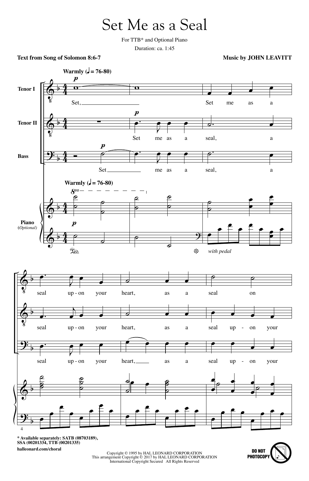 Set Me As A Seal (TTB Choir) von John Leavitt