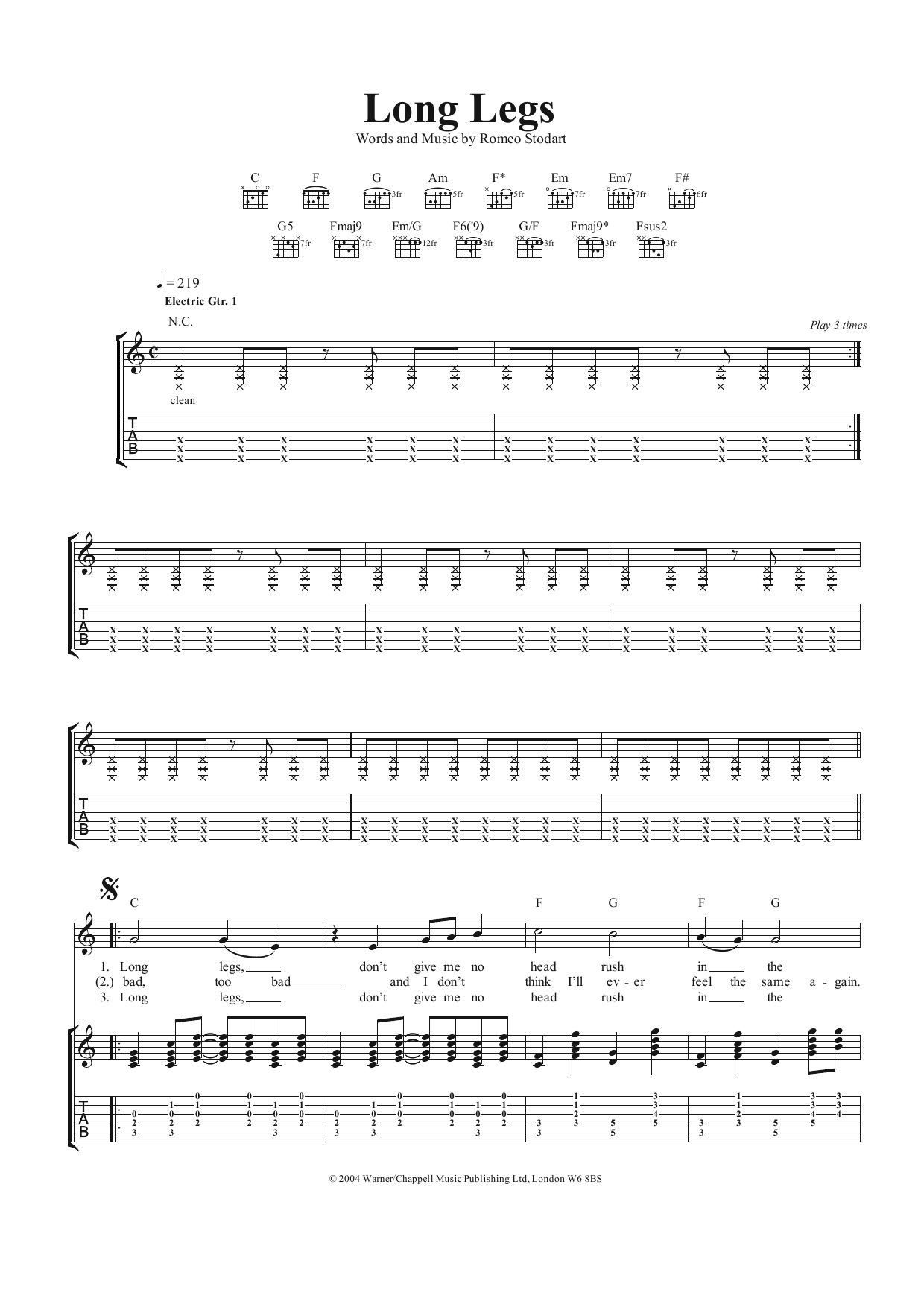 Long Legs (Guitar Tab) von The Magic Numbers