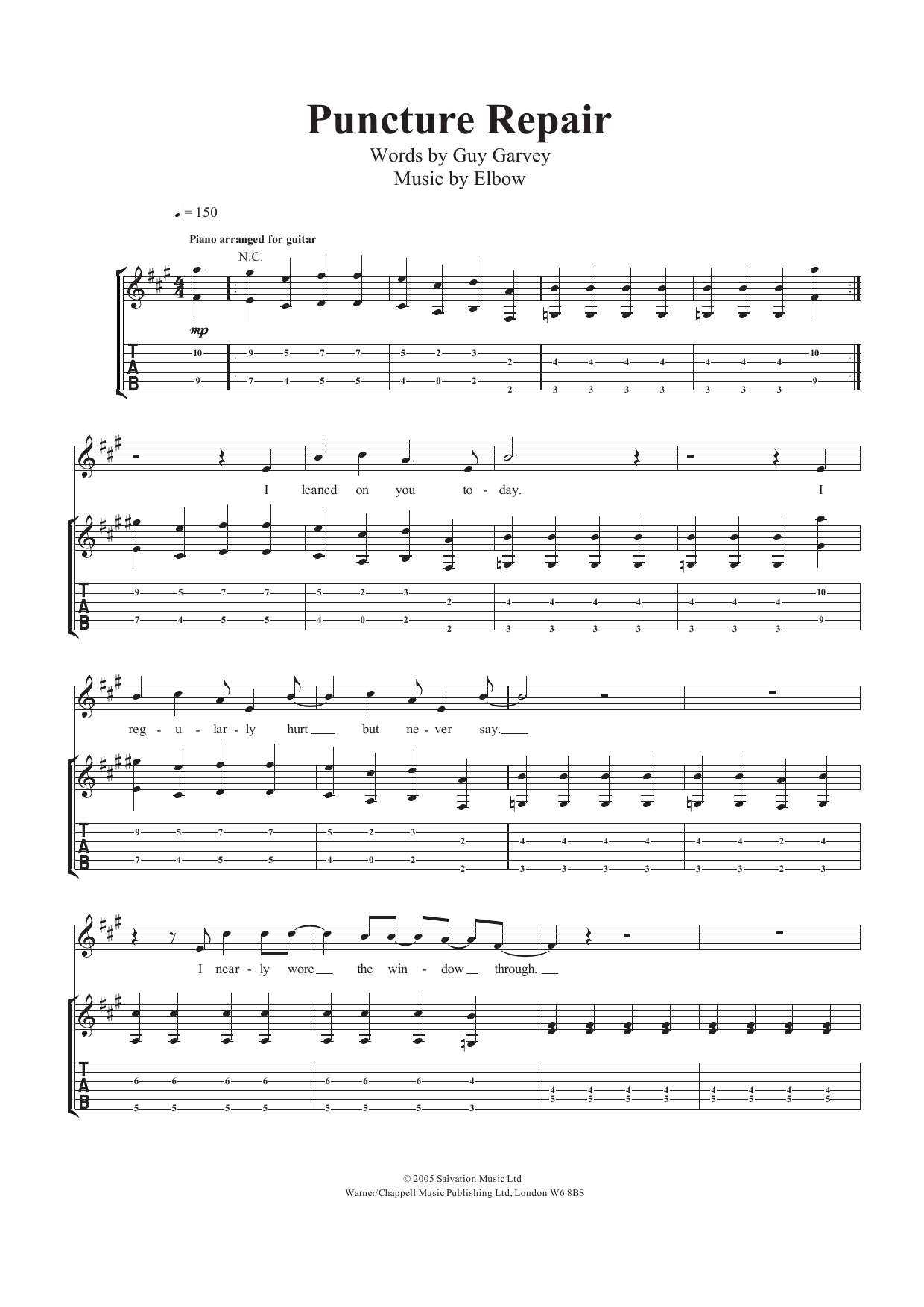 Puncture Repair (Guitar Tab) von Elbow