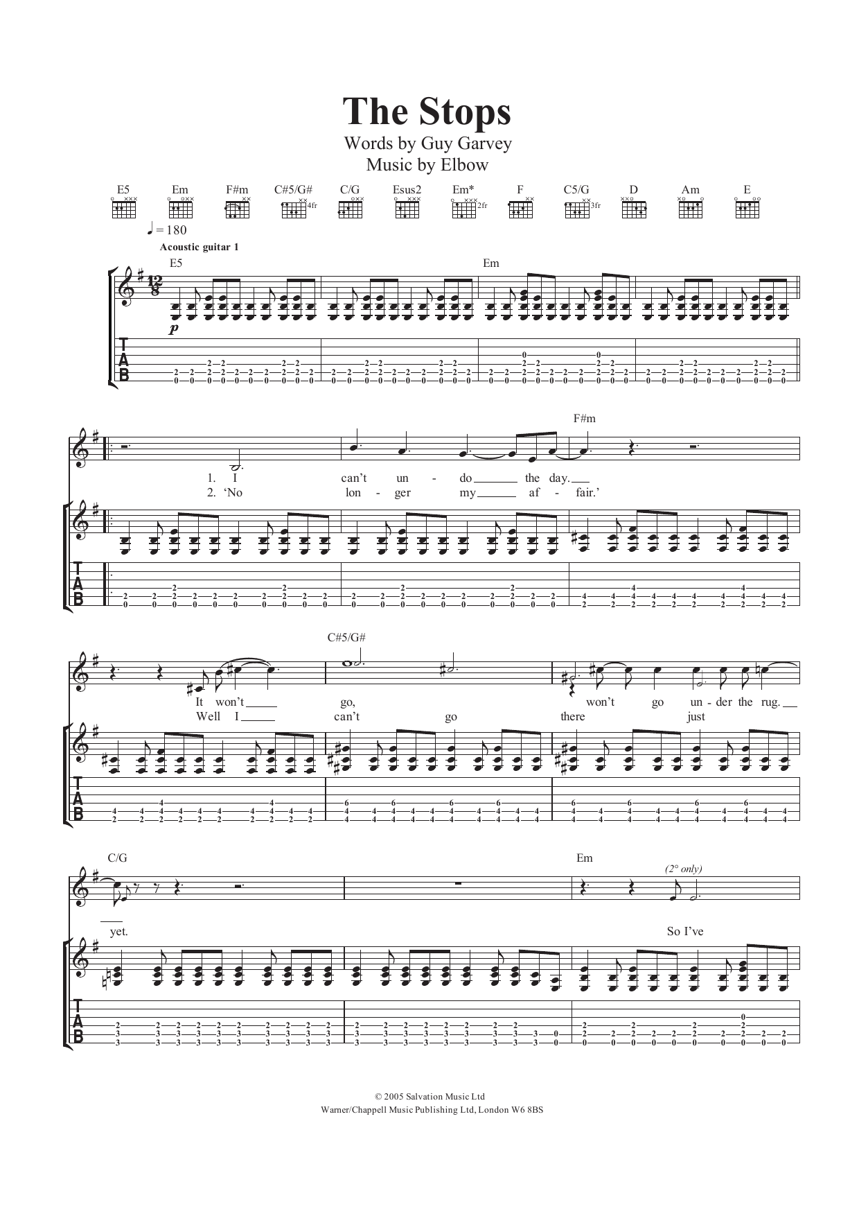 The Stops (Guitar Tab) von Elbow