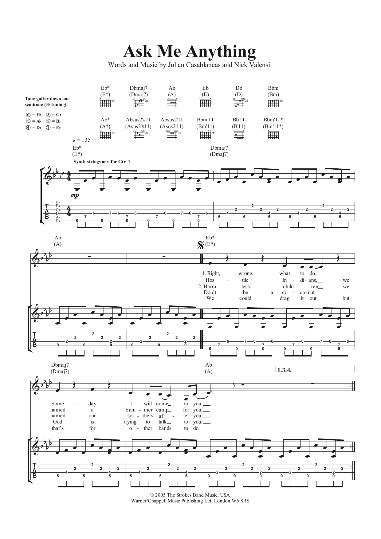 Ask Me Anything (Guitar Tab) von The Strokes