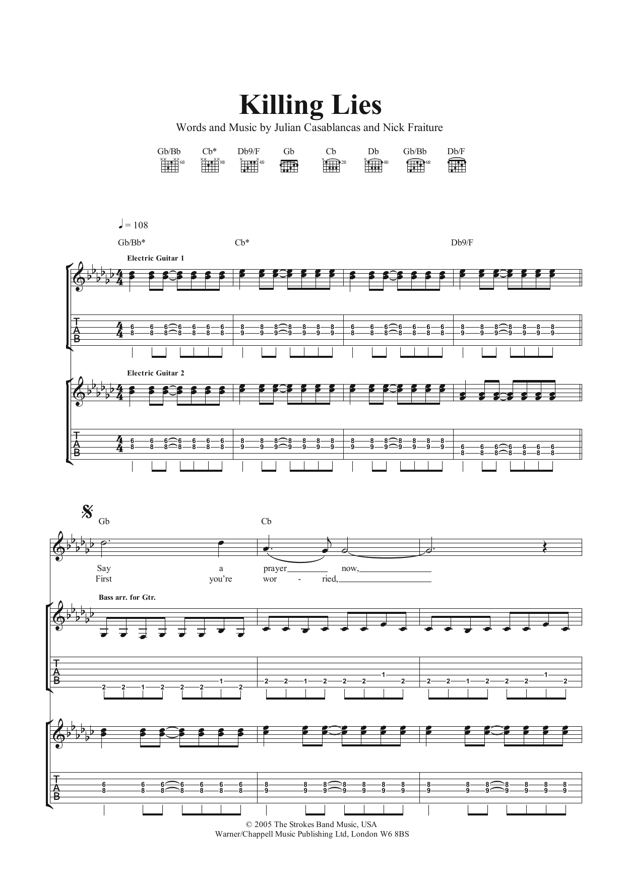 Killing Lies (Guitar Tab) von The Strokes