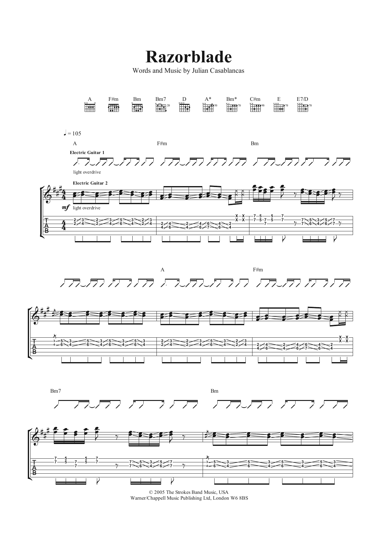 Razorblade (Guitar Tab) von The Strokes