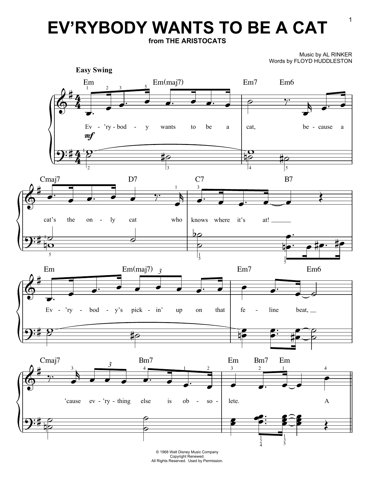 Ev'rybody Wants To Be A Cat (Easy Piano) von Al Rinker