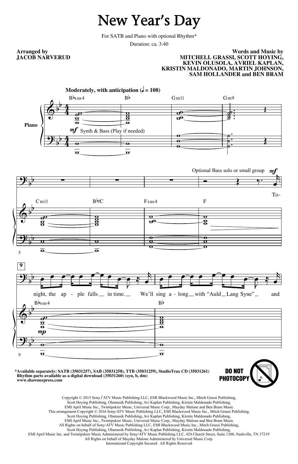 New Year's Day (SATB Choir) von Jacob Narverud