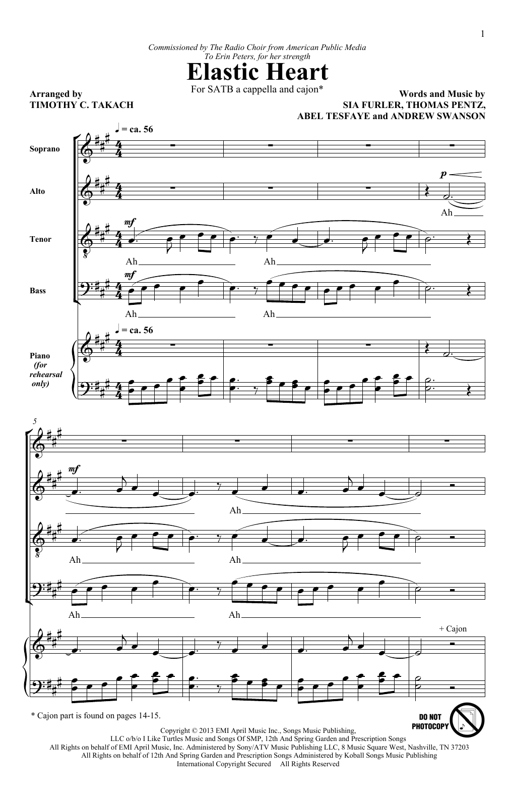 Elastic Heart (feat. The Weeknd and Diplo) (arr. Timothy C. Takach) (SATB Choir) von Sia