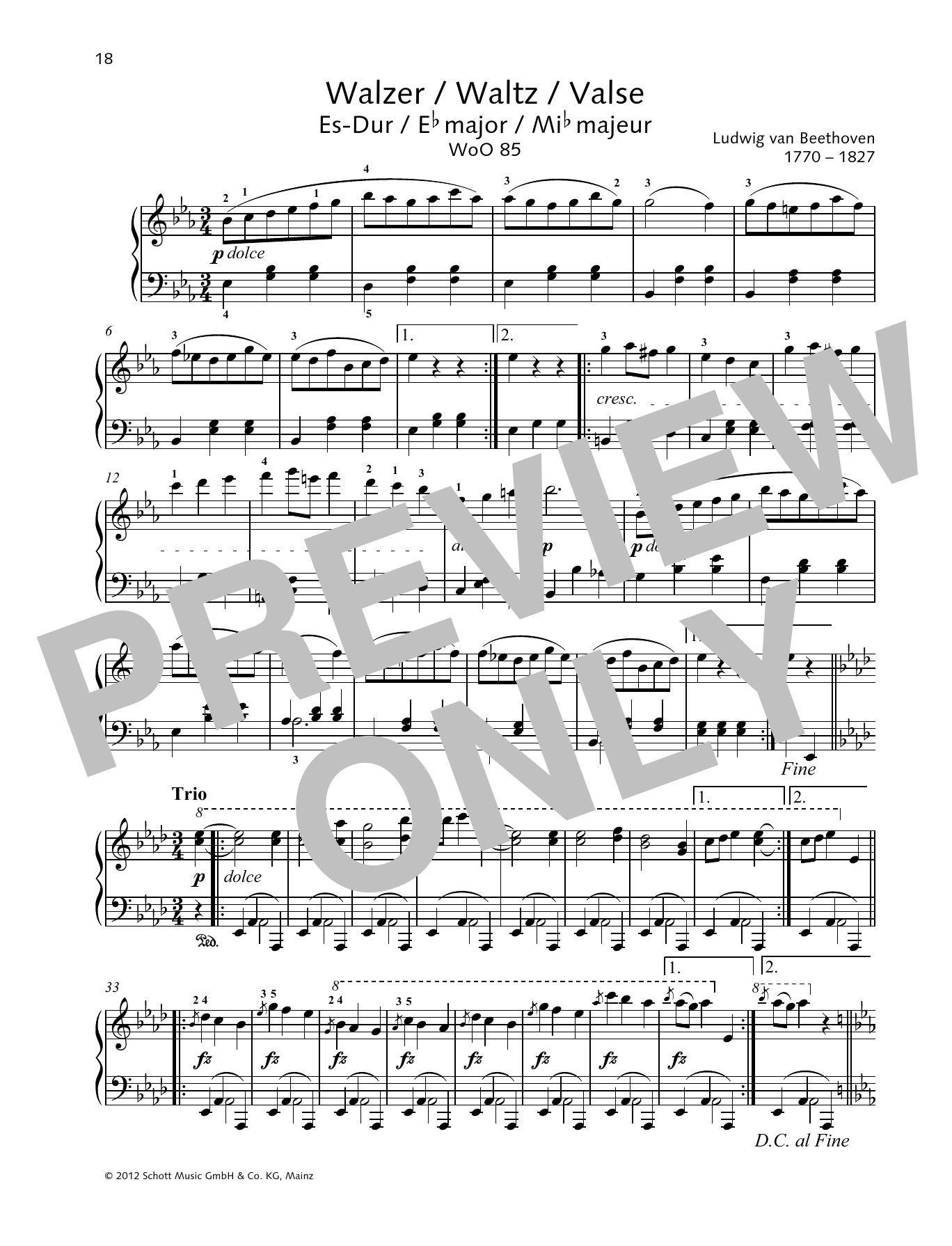 Waltz E-flat major (Piano Solo) von Ludwig van Beethoven