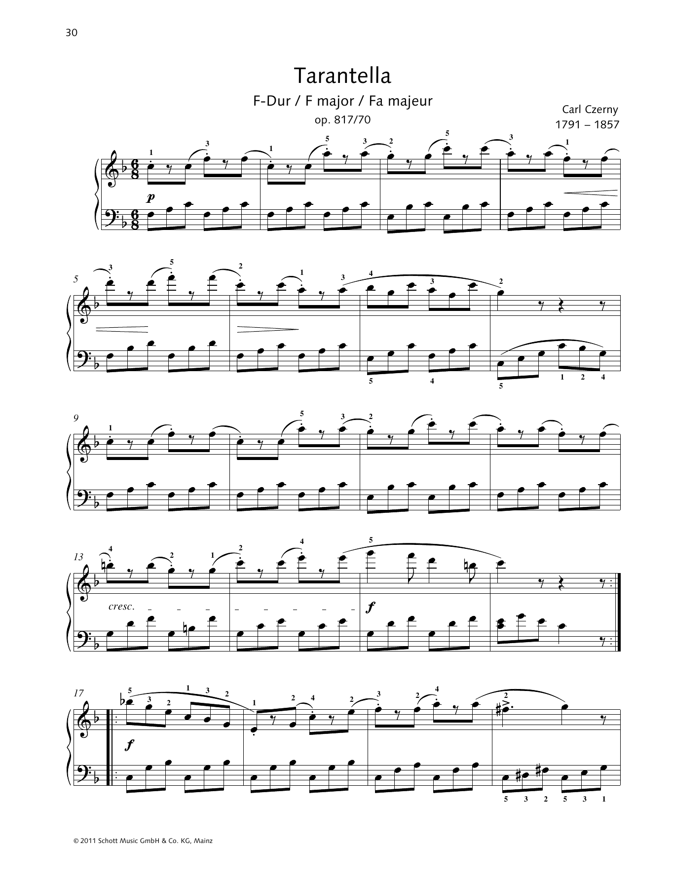Tarantella F major (Piano Solo) von Carl Czerny