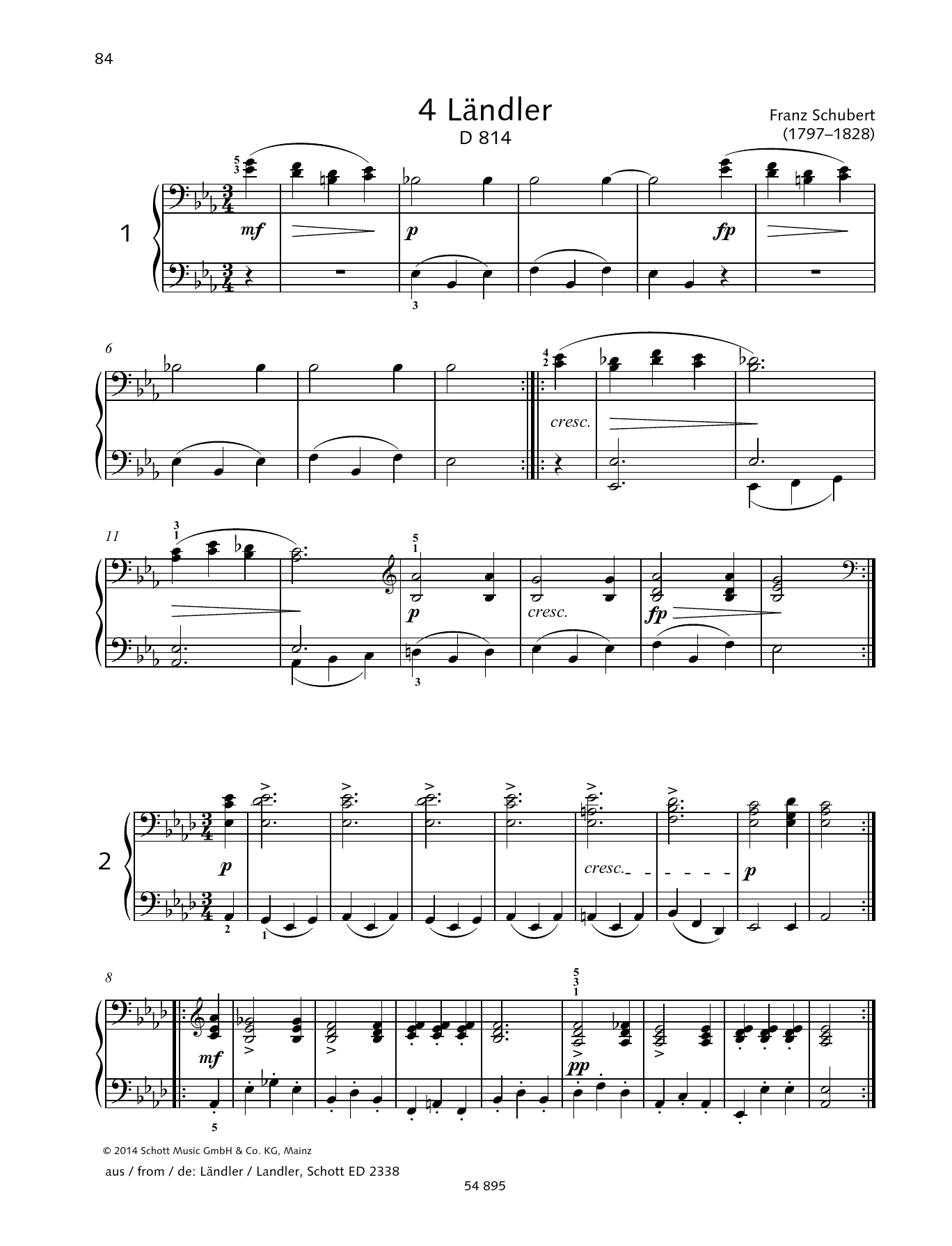 4 Landler (Piano Duet) von Franz Schubert