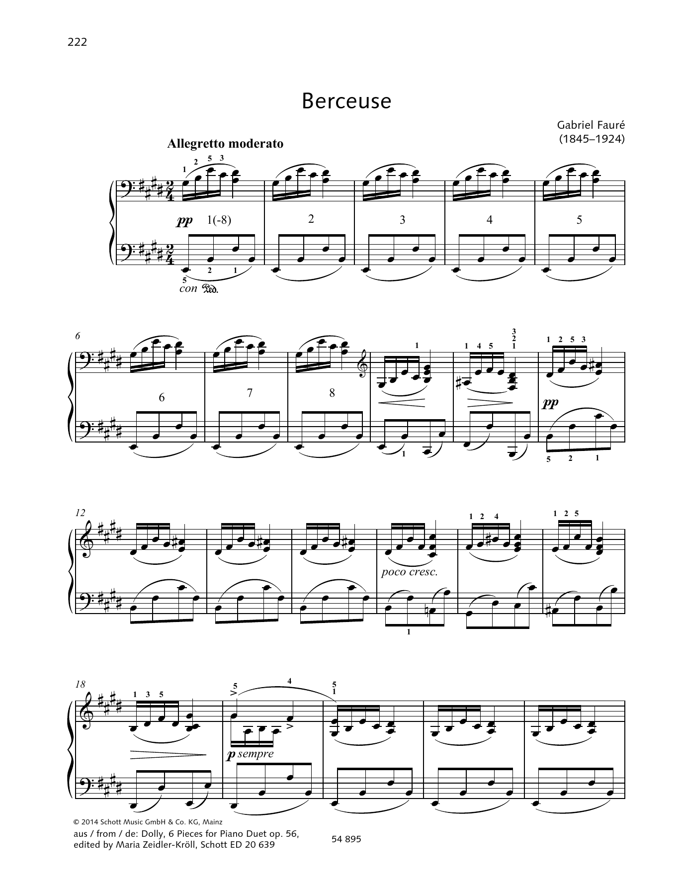 Berceuse (Piano Duet) von Gabriel Faur